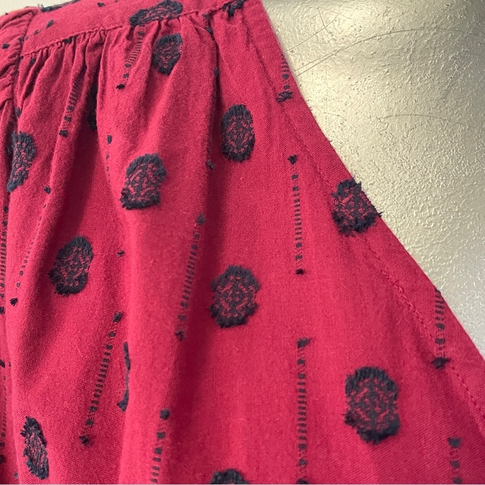 Treasure & Bond Burgundy V-Neck Polka Dot Peplum Blouse - Picture 3 of 4